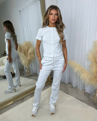 Elsie Short Sleeve Button Top & Trouser Co-ord Set - Light Grey