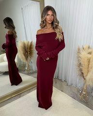 Sofia Cowl Neck Knitted Maxi Dress - Wine