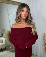 Sofia Cowl Neck Knitted Maxi Dress - Wine