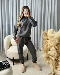Eliana Oversized  Hooded Tracksuit Set - Charcoal Grey