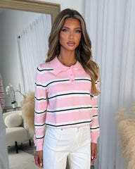 Stripe Detail Long Sleeve Top - Baby Pink