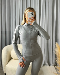 Hope Zip Jacket & Flared Trouser Gym Set - Light Grey