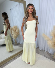 Margot Strapless Frill Skirt Maxi Dress- Lemon