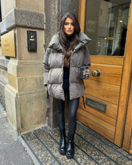 Sophie Short Belted Padded Duvet Coat - Grey