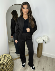 Amelia Bomber Zip Jacket & Straight Leg Joggers Set- Black