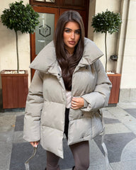 Sophie Short Belted Padded Duvet Coat - Taupe