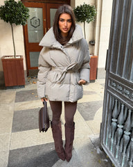 Sophie Short Belted Padded Duvet Coat - Taupe