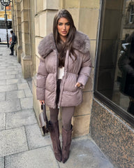 Aveline Hooded Faux Fur Trim Jacket - Taupe