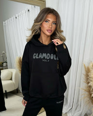 Zoey 'GLAMDOLL' BUBBLE PRINT Design Hoodie & Flared Jogger Set - Black