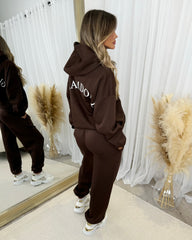 Lydia 'GLAMDOLL ORIGINAL' Front & Back Print Design Fleece Lined Hoodie - Chocolate