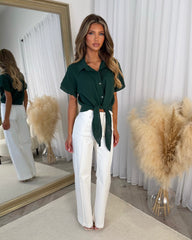 Fiona Tie Front Cheesecloth Shirt - Forrest Green