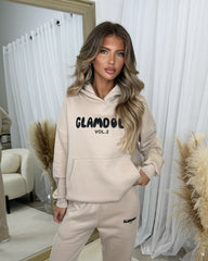 Zoey 'GLAMDOLL' BUBBLE PRINT Design Hoodie & Flared Jogger Set - Beige