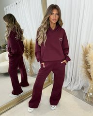 Petra Plain Fleece Lined Flared Leg Joggers - Burgundy