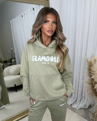 Zoey 'GLAMDOLL' BUBBLE PRINT Design Hoodie & Flared Jogger Set - Sage Green