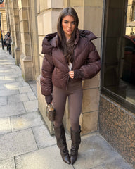 Lorna Short Style Padded Bomber Coat - Chocolate