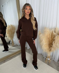 Bethan Zip up Bomber Jacket & Flares Set - Chocolate