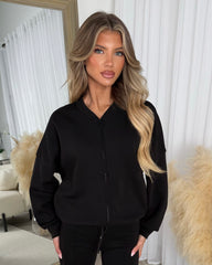 Bethan Zip up Bomber Jacket & Flares Set - Black