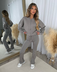 Bethan Zip up Bomber Jacket & Flares Set - Dove