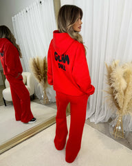 Zoey 'GLAMDOLL' BUBBLE PRINT Design Hoodie & Flared Jogger Set - Red