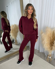 Bethan Zip up Bomber Jacket & Flares Set - Wine