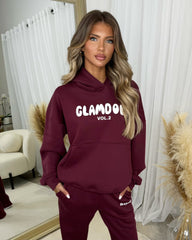 Zoey 'GLAMDOLL' BUBBLE PRINT Design Hoodie & Flared Jogger Set - Burgundy