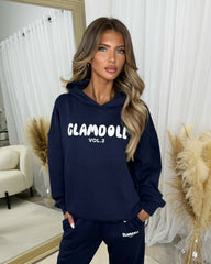 Zoey 'GLAMDOLL' BUBBLE PRINT Design Hoodie & Flared Jogger Set - Navy