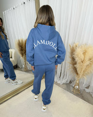 Lydia 'GLAMDOLL ORIGINAL' Front & Back Print Design Fleece Lined Hoodie - Denim Blue