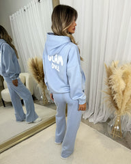 Zoey 'GLAMDOLL' BUBBLE PRINT Design Hoodie & Flared Jogger Set - Baby Blue