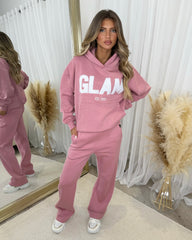 Millie 'GLAM' BOLD EMOBROIDERY Front Logo Print Hoodie - Blush Pink