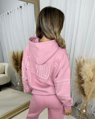 Clara 'GLAMDOLL' Embroidery Outline Detail Back Design Hoodie - Blush Pink