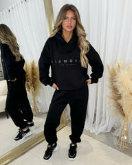 Skylar 'GLAMDOLL' High Density Front Detail Fleece Lined Hoodie - Black