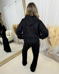 Petra Plain Fleece Lined Flared Leg Joggers - Black