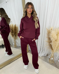 Emily 'GLAM' Embroidery Outline Front Design Fleece Lined Hoodie - Burgundy