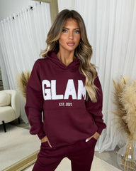 Millie 'GLAM' BOLD EMOBROIDERY Front Logo Print Hoodie - Burgundy
