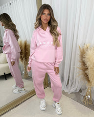 Harlow Plain Fleece Lined Cuffed Leg Joggers - Baby Pink