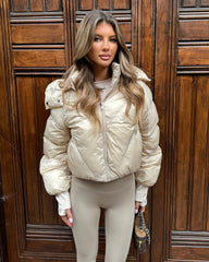 Lorna Short Style Padded Bomber Coat - Beige