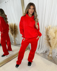 Emily 'GLAM' Embroidery Outline Front Design Fleece Lined Hoodie - Red