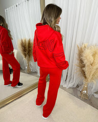 Ada Plain Fleece Lined Straight Leg Joggers - Red