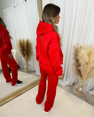 Ada Plain Fleece Lined Straight Leg Joggers - Red