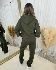 Emily 'GLAM' Embroidery Outline Front Design Fleece Lined Hoodie - Khaki