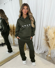 Skylar 'GLAMDOLL' High Density Front Detail Fleece Lined Hoodie - Khaki