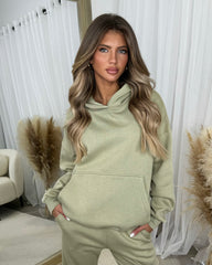 Clara 'GLAMDOLL' Embroidery Outline Detail Back Design Hoodie - Sage Green