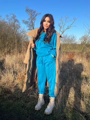 Eliana Oversized Hooded Tracksuit Set - Bright Blue