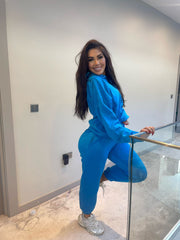 Eliana Oversized Hooded Tracksuit Set - Bright Blue